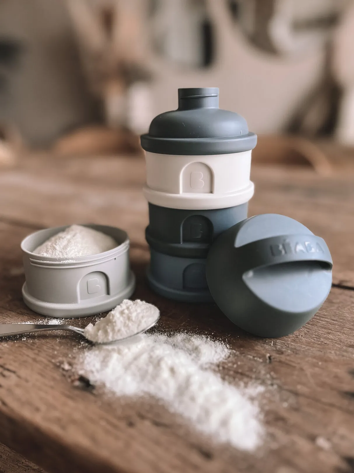 BÉABA Doseurs De Lait*Boite Doseuse 4 Compartiments Mineral Grey / Blue