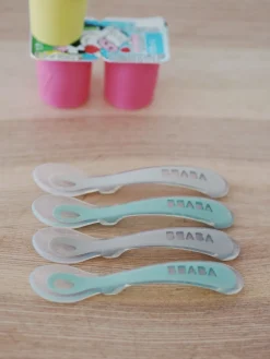 BÉABA Couverts, Vaisselle Et Bavoirs*Lot 4 Cuilleres 2Eme Age Silicone Velvet Grey / Sage Green