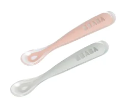 BÉABA Couverts, Vaisselle Et Bavoirs*Lot 2 Cuilleres 1Er Age Silicone + Boite De Transport Grey/P