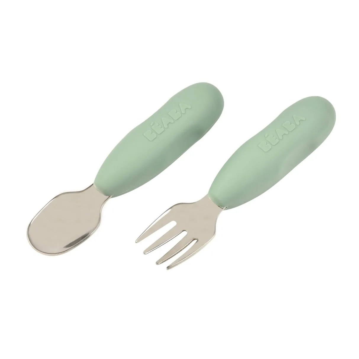 BÉABA Couverts, Vaisselle Et Bavoirs*Lot De 2 Pre-Couverts Inox Sage Green