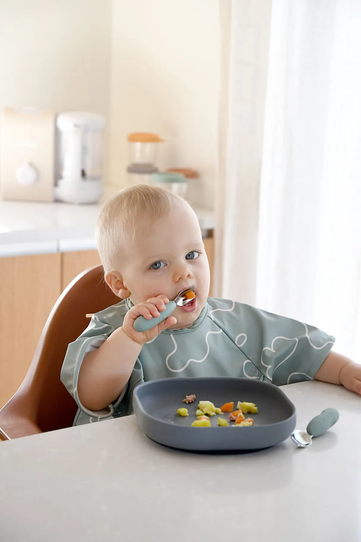 BÉABA Couverts, Vaisselle Et Bavoirs*Lot De 2 Pre-Couverts Inox Sage Green